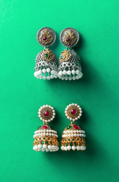 Golden and Silver Moti Earrings