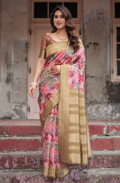Golden Banarasi Silk Saree
