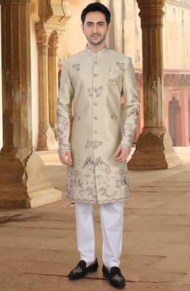 Golden Embroidered Silk Designer Indo Western