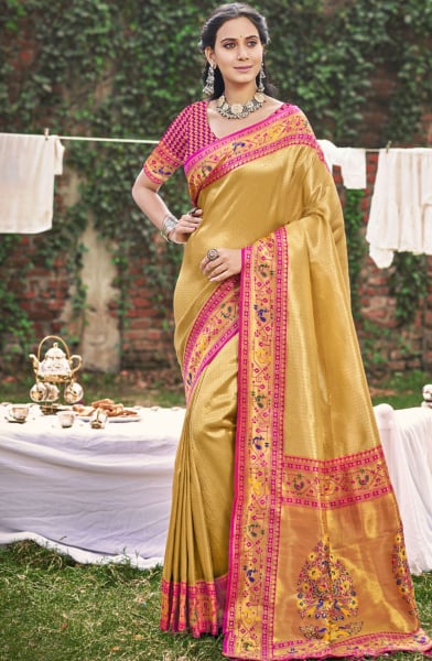Golden Paithani Silk Zari Woven Saree