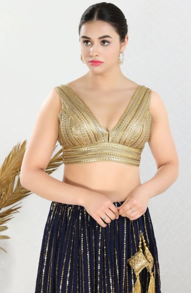 Golden Sequins Work Net Blouse