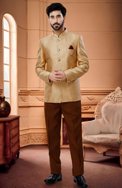 Golden Wedding Wear Jodupuri Suit for Wedding