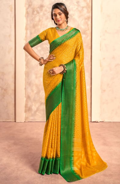 Golden Yellow Dola Silk Saree with Jacquard Border