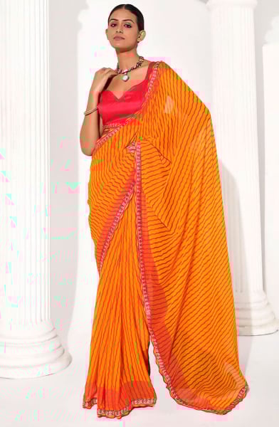 Golden Yellow Georgette Printed Saree