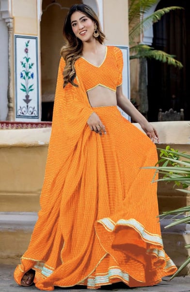 Golden Yellow Leheriya Print Georgette Lehenga Choli
