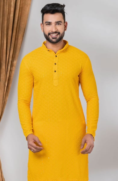 Golden Yellow Rayon Sequins work Kurta