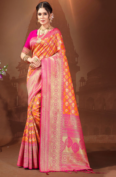 Golden Yellow Woven Patola Silk Saree