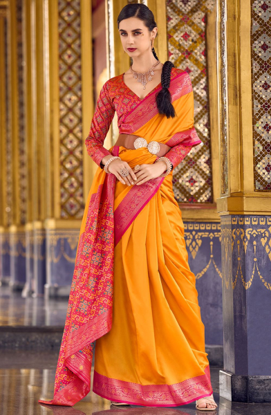 Golden Yellow Zari Woven Soft Silk Saree