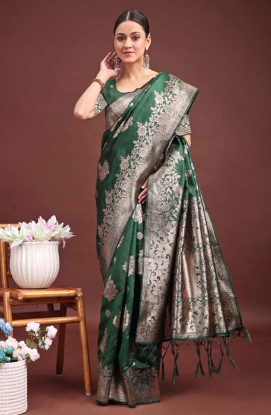 Green Banarasi Silk Woven Saree