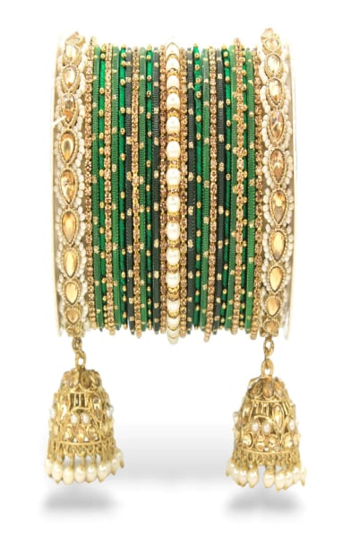 Green Bridal Jhumki Style Bangle Set