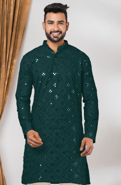 Green Cotton Mirror work Kurta