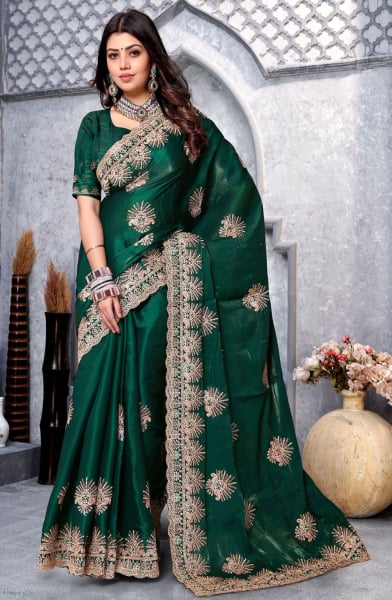 Green Crape Silk Embroidered Saree