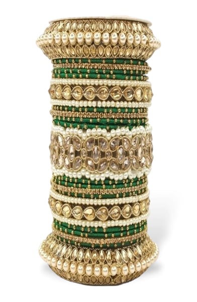 Green Designer Bangle Set with Moti and Stones