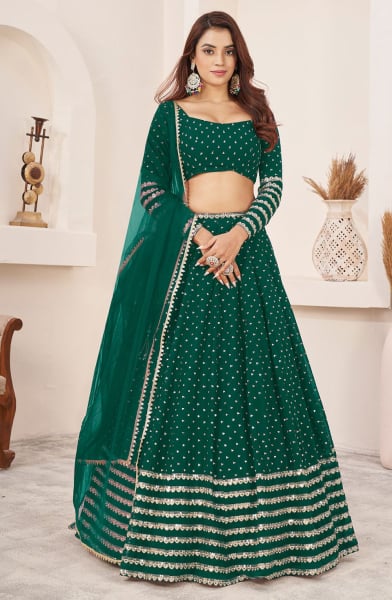 Green Embroidered Georgette Lehenga Choli for Wedding