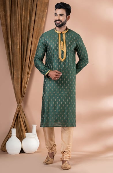 Green Festival Wear Kurta Pyjama Set
