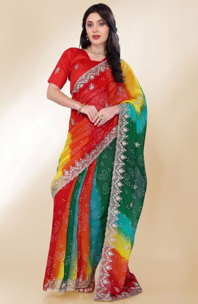 Green Georgette Party Wear Saree