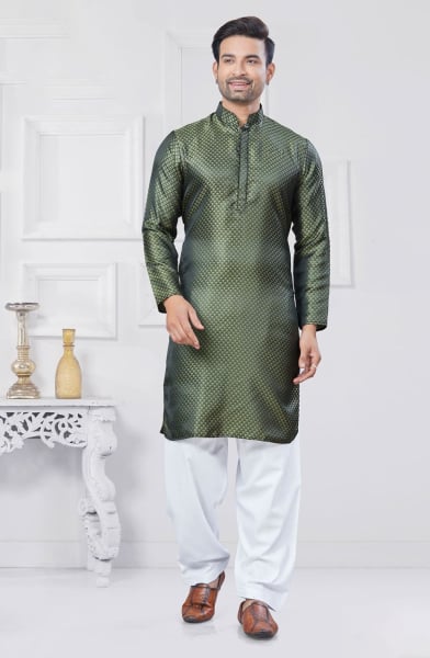Green Jacquard Silk Woven Kurta Set