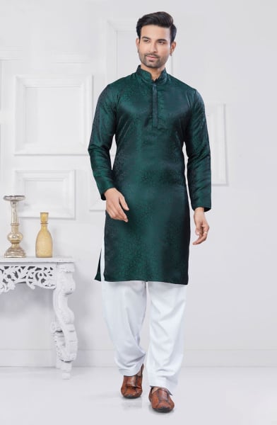 Green Jacquard Silk Woven Kurta Set