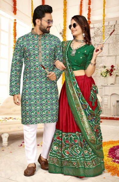 Green Pure Dola Silk Festival Wear Combo