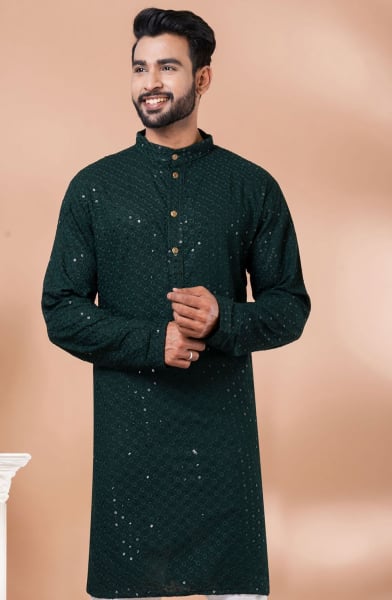 Green Rayon Sequins work Kurta