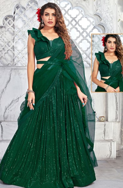Green Readymade Designer Lehenga Choli Set