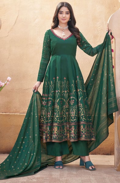 Green Readymade Palazzo Kameez Suit for Festival