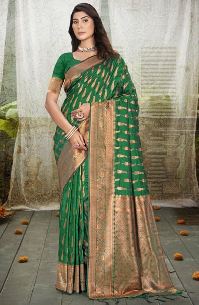 Green Silk Woven Work Saree