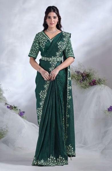Green Two Tone Satin Silk Ready to Wear Designer Saree