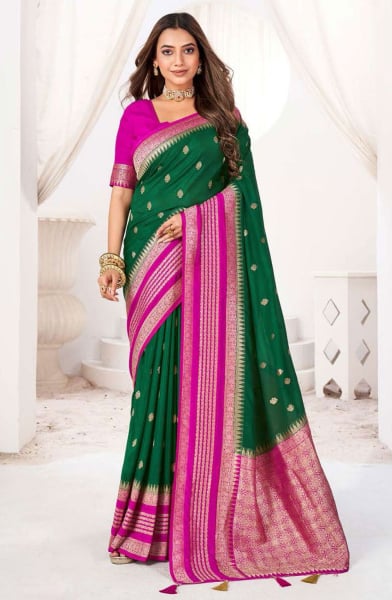 Green Viscose Crepe Party Wear Saree