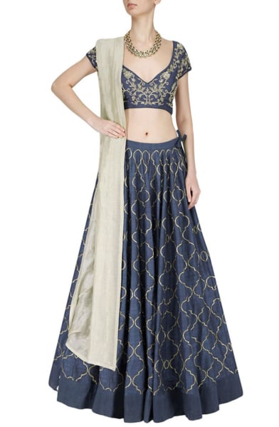 Grey Art Silk Lehenga Choli Set for Wedding