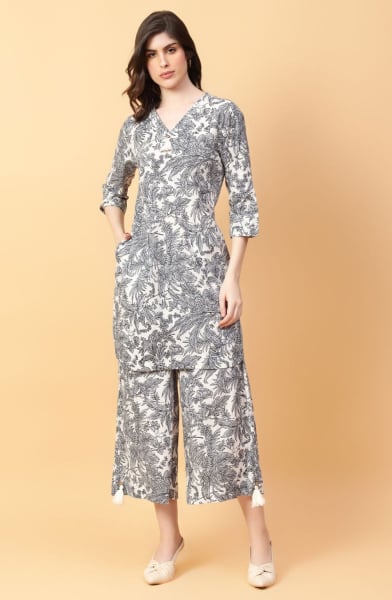 Grey Cotton Printed Co-Ord Set