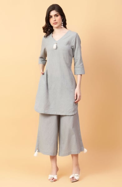 Grey Cotton Printed Co-Ord Set