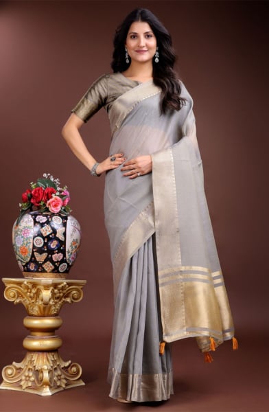 Grey Cotton Saree