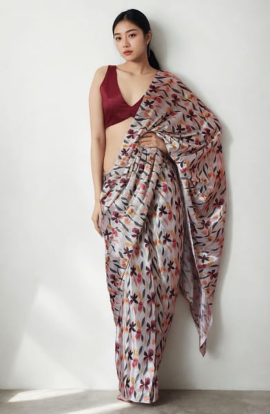 Grey Digital Printed Party Wear Saree