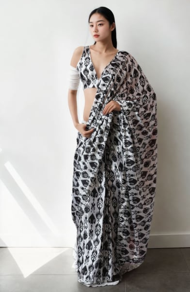 Grey Digital Printed Party Wear Saree