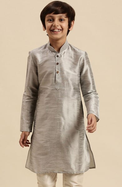Grey Dupion Silk Boys Kurta