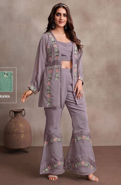 Grey Georgette Crop Top with Jacket