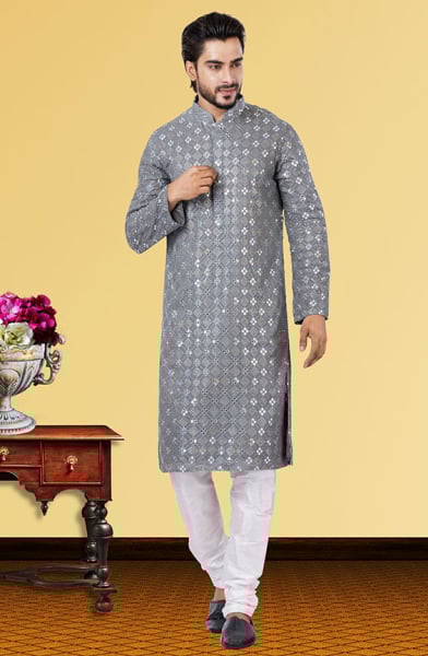 Grey Georgette Kurta Pyjama Set