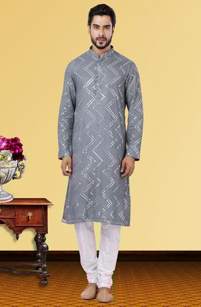 Grey Georgette Kurta Pyjama Set