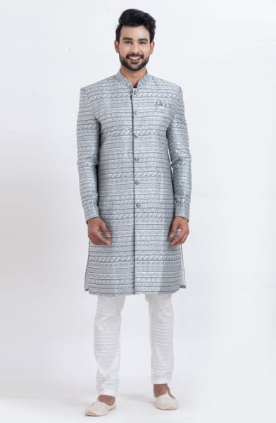 Grey Heavy Designer Indo Western Outfit
