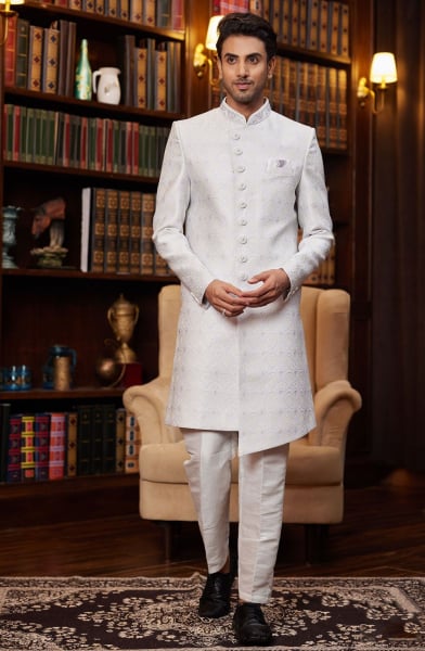 Grey Heavy Designer Sherwani for Wedding