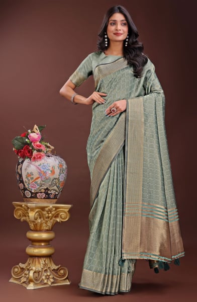 Grey Organza Printed Saree