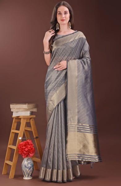Grey Organza Printed Saree