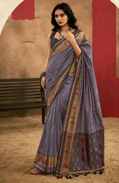 Grey Patola Handloom Woven Saree