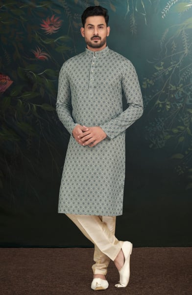 Grey Printed Rayon Kurta