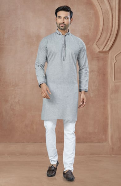 Grey Pure Cotton Kurta Pyjama Set