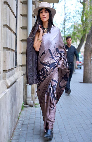 Grey Satin Digital Printed Saree