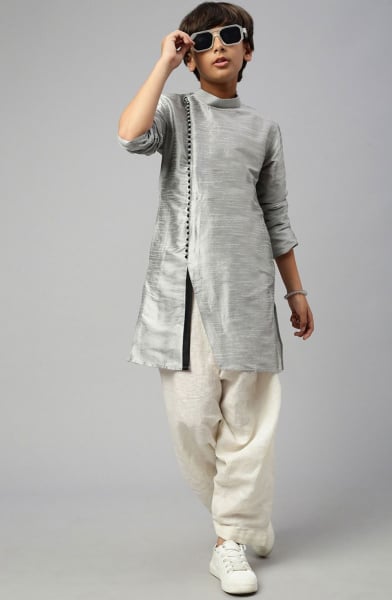Grey Silk Boys Dhoti Kurta Set