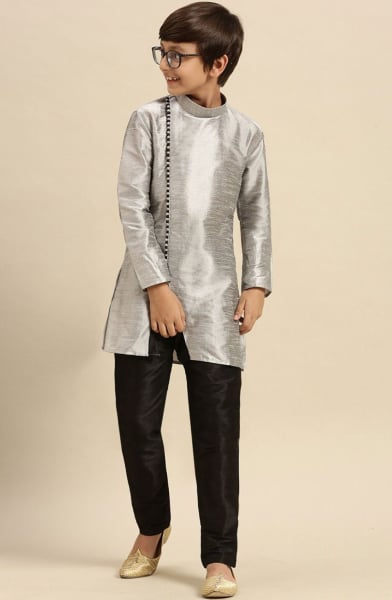 Grey Silk Boys Kurta Set