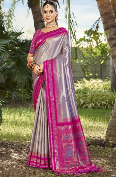 Grey Silk Woven Work Saree